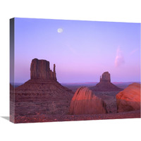 East and West Mittens, buttes at sunrise with full moon, Monument Valley, Arizona-Canvas Art-24"x20"