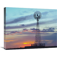 Windmill producing electricity at sunset example of renewable energy, North America-Canvas Art-24"x20"