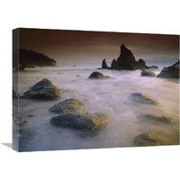 Sea stack and rocks along shoreline at Ruby Beach, Olympic National Park, Washington-Canvas Art-24"x18"