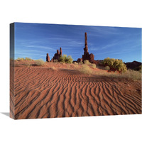 Totem pole and Yei Bi Chei with sand dunes, Monument Valley Navajo Tribal Park, Arizona-Canvas Art-24"x18"