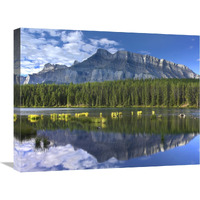 Mount Rundle and boreal forest reflected in Johnson Lake, Banff National Park, Alberta, Canada-Canvas Art-24&quotx18"