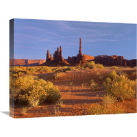 Totem Pole and Yei Bi Chei with sand dunes and shrubs, Monument Valley, Arizona and Utah border-Canvas Art-24"x18"