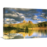 Cathedral Rock reflected in Oak Creek at Red Rock crossing, Red Rock State Park near Sedona, Arizona-Canvas Art-24"x18"