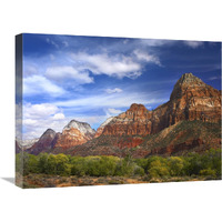 The Watchman, outcropping near south entrance of Zion National Park, cottonwoods in foreground, Utah-Canvas Art-24&quotx18"