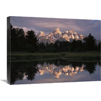 Grand Teton Range and cloudy sky at Schwabacher Landing, reflected in the water, Grand Teton National Park, Wyoming-Canvas Art-24&quotx18"