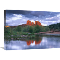 Cathedral Rock reflected in Oak Creek at Red Rock Crossing, Red Rock State Park near Sedona, Arizona-Canvas Art-24"x18"