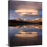 Lenticular clouds over Mt Dana, Mt Gibbs and Mammoth Peak reflected in flooded Tuolumne Meadows, Yosemite National Park, California-Canvas Art-18&quotx24"