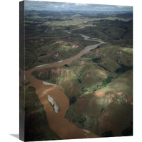 Deforested and deeply eroded hills alongside silted river, Betsiboka River, Madagascar-Canvas Art-20"x24"