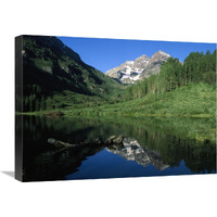 Maroon Bells at Maroon Lake with Cottonwood trees, Colorado-Canvas Art-24&quotx18"