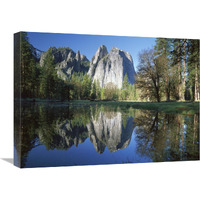 Cathedral rock reflected in the Merced River, Yosemite NP, California-Canvas Art-24"x18"