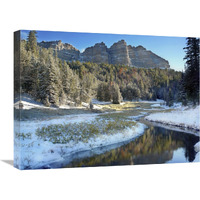 Snow lined river flowing below Breccia Cliffs, Wyoming-Canvas Art-24"x18"