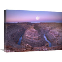 Moon over San Juan River flowing through Goosenecks, Utah-Canvas Art-24&quotx18"