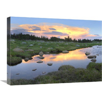 Clouds and sunset reflected in stream, Hellroaring Plateau, Montana-Canvas Art-24&quotx18"