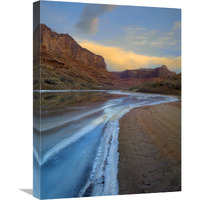 Ice on the Colorado River beneath sandstone cliffs, Cataract Canyon, Utah-Canvas Art-18"x24"