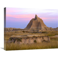 Sandstone formation and grassland, Badlands National Park, South Dakota-Canvas Art-24"x20"