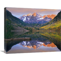 Maroon Bells peaks reflected in Maroon Lake, Snowmass Wilderness, Colorado-Canvas Art-24"x20"