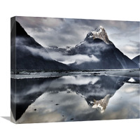 Mitre Peak reflecting in Milford Sound in winter at dawn, Fiordland National Park, New Zealand-Canvas Art-22&quotx18.26"