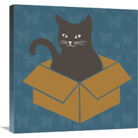 Cat in a Box - Blue-Canvas Art-24"x24"