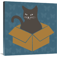 Cat in a Box - Blue-Canvas Art-30&quotx30"