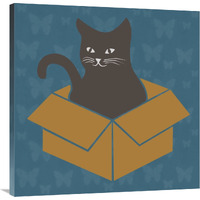 Cat in a Box - Blue-Canvas Art-36&quotx36"