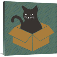 Cat in a Box - Blue-Green-Canvas Art-30&quotx30"