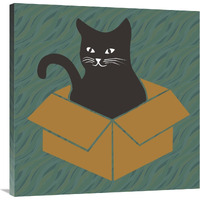 Cat in a Box - Blue-Green-Canvas Art-36&quotx36"