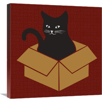 Cat in a Box - Red-Canvas Art-24&quotx24"