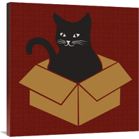 Cat in a Box - Red-Canvas Art-36"x36"