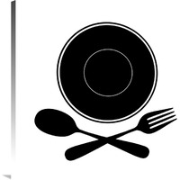 Mealtime Black on White - Plate with Crossed Cutlery-Canvas Art-36&quotx36"