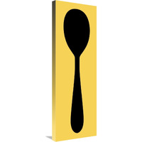 Mealtime: Black on Yellow - Spoon-Canvas Art-12"x36"