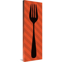 Mealtime: Red Stripes - Fork-Canvas Art-12"x36"