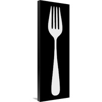 Mealtime: White on Black - Fork-Canvas Art-12"x36"