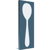 Mealtime: White on Blue with Dots - Spoon-Canvas Art-12"x36"