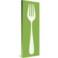 Mealtime: White on Green - Fork-Canvas Art-12"x36"