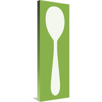 Mealtime: White on Green - Spoon-Canvas Art-12"x36"