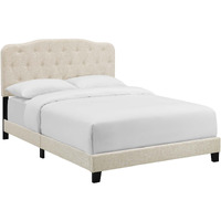 Amelia Queen Upholstered Fabric Bed - Beige