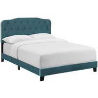 Amelia Queen Upholstered Velvet Bed - Sea Blue