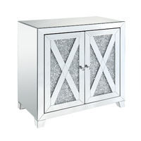 Storage Cabinet with Mirror Trim and X Shape Design, Silver