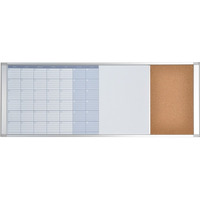 Combo Cubicle Planning Board, Magnetic Steel Dry-Erase and Cork Bulletin Surface, Monthly Format, 18" X 47", Aluminum Frame