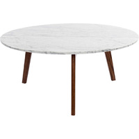 Stella 31" Round Italian Carrara White Marble Coffee Table with Walnut Legs