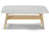 Laura 43" Rectangular Italian Carrara White Marble Coffee Table with Oak Shelf