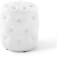 Amour Tufted Button Round Faux Leather Ottoman White