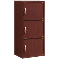 Hodedah 3-Shelf, 3-Door Bookcase in Mahogany