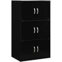 Hodedah 3-Shelf, 6-Door Bookcase in Black