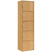 Hodedah 5-Shelf, 5-Door Bookcase in Beech