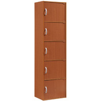 Hodedah 5-Shelf, 5-Door Bookcase in Cherry