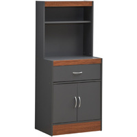 Hodedah 54" Tall Open Shelves, 1-Drawer and Bottom Enclosed Storage Kitchen Cabinet in Grey-Oak