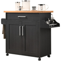 Hodedah Kitchen Island with Spice Rack plus Towel Holder in Black-Beech