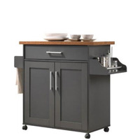 Hodedah Kitchen Island with Spice Rack plus Towel Holder in Grey-Oak