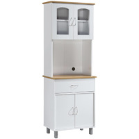 Hodedah Kitchen Cabinet with Top and Bottom Enclosed Cabinet Space, 1-Drawer, plus Large Open Space for Microwave in White